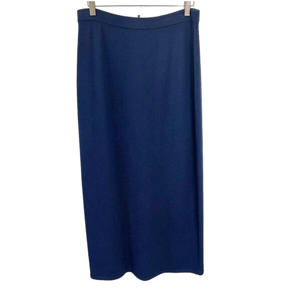 St John Basics Navy Blue Knit Pull On Straight Midi Skirt 10 - Picture 1 of 10